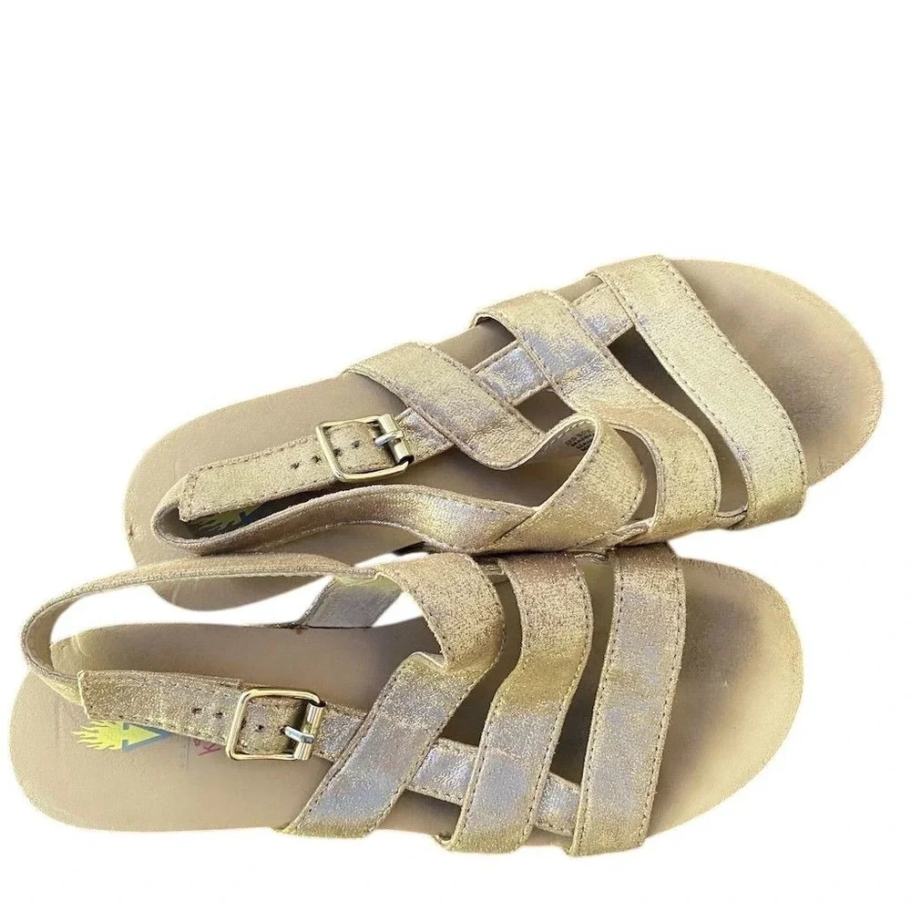 Volatile Size 3 Girls Gold Sparkle Strappy Buckle Platform Wedge Sandal Preowned